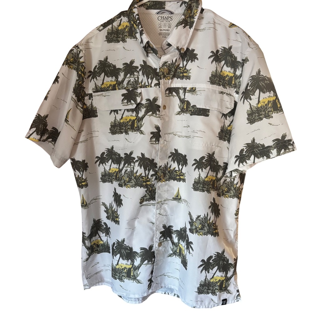 Chaps Men's Shirt 2XL Tropical Hawaiian Button Down Palm‎ Tree Top